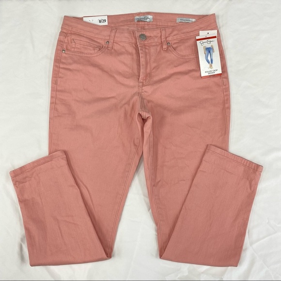 Jessica Simpson Rolled Crop Skinny Mid Rise Peach Color Denim Jeans  Sz 8 - Picture 2 of 10